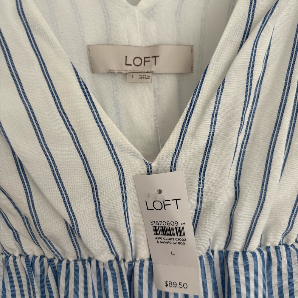 🆕 Blue and White Striped Dress, linen, v-neck - Picture 3 of 5